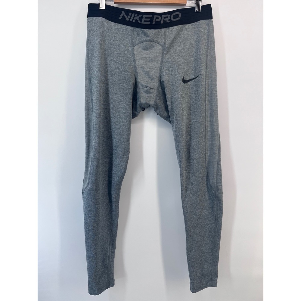 Nike Pro Mens Compression Gray Heather Performance Training Leggings Sporty